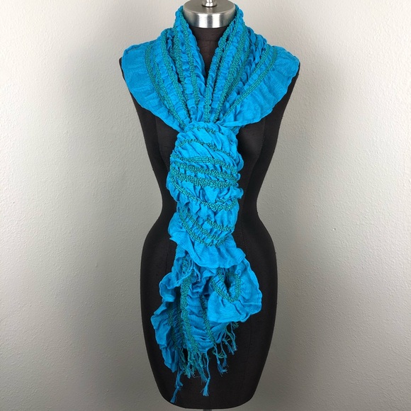 Blue Ruffle Fringe Scarf Large Wrap NWT QVC - Picture 3 of 8